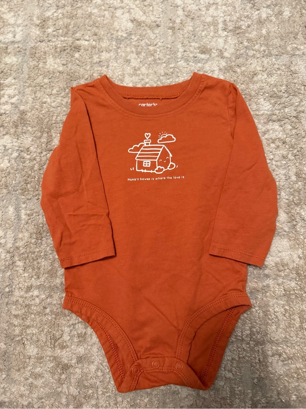 Carter's Rust Orange Long Sleeve Baby Bodysuit with White House Graphic size 9M